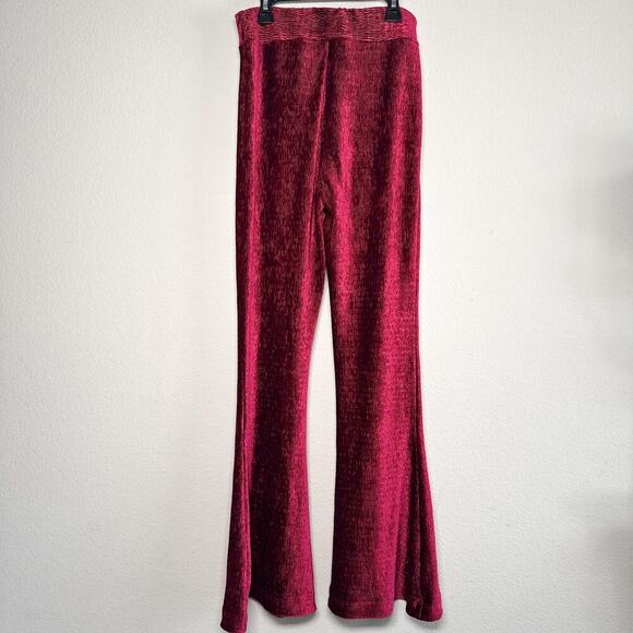 Free People So Charming Velvet Flare Pants Raspberry Wine Red Stretch M Medium - Picture 7 of 13